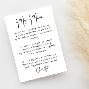 Plantilla de poema de carta de tarjeta minimalista del Día de la Madre, carta madre-hija, carta a mi mamá, tarjeta del día de las madres con poema
