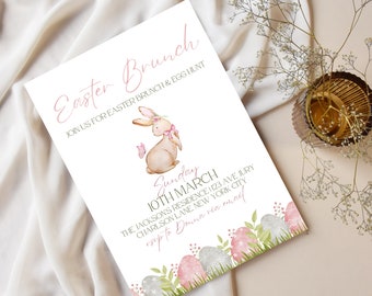 Easter Brunch Invitation template - Easter Holiday brunch and egg hunt Invite Invitation Easter brunch, Hop on over Brunch Invite