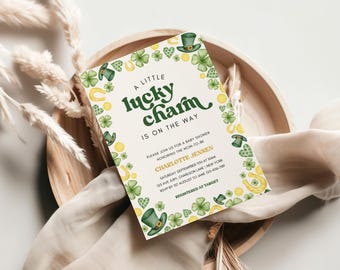 Lucky Charm Baby Shower Invitation Template - St Patricks baby shower, a little lucky charm is on the way, lucky one, editable template