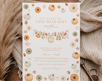 Babyparty-Einladung, kleine Kürbis-Babyparty, ein kleiner Kürbis ist unterwegs, Herbst-Babyparty, Herbstparty