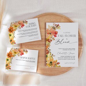 Fall Flower in Bloom Baby Shower Invitation Set Template, baby in bloom baby shower, fall baby shower, autumn themed, instant download