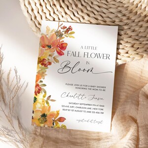 Fall Flower in Bloom Baby Shower Invitation Template, baby in bloom baby shower, fall baby shower, autumn themed, instant download