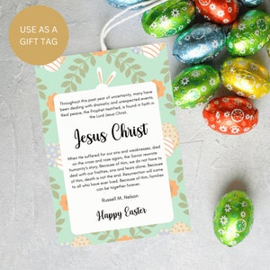 Tarjeta de Pascua imprimible de los Santos de los Últimos Días, Tarjeta de ministración de Pascua, Regalo de Pascua, Gracias a Él, Descarga instantánea, Russell M. Nelson, Cita de los Santos de los Últimos Días