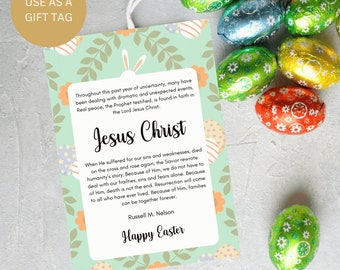 Tarjeta de Pascua imprimible de los Santos de los Últimos Días, Tarjeta de ministración de Pascua, Regalo de Pascua, Gracias a Él, Descarga instantánea, Russell M. Nelson, Cita de los Santos de los Últimos Días