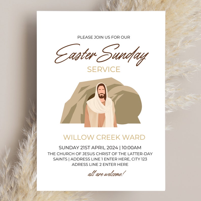 LDS Easter Sunday Service Invitation Template - Minimalistic, He is ...