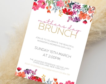wildflower mothers day brunch invite, template, wildflower brunch invite, instant download, Mothers day invite