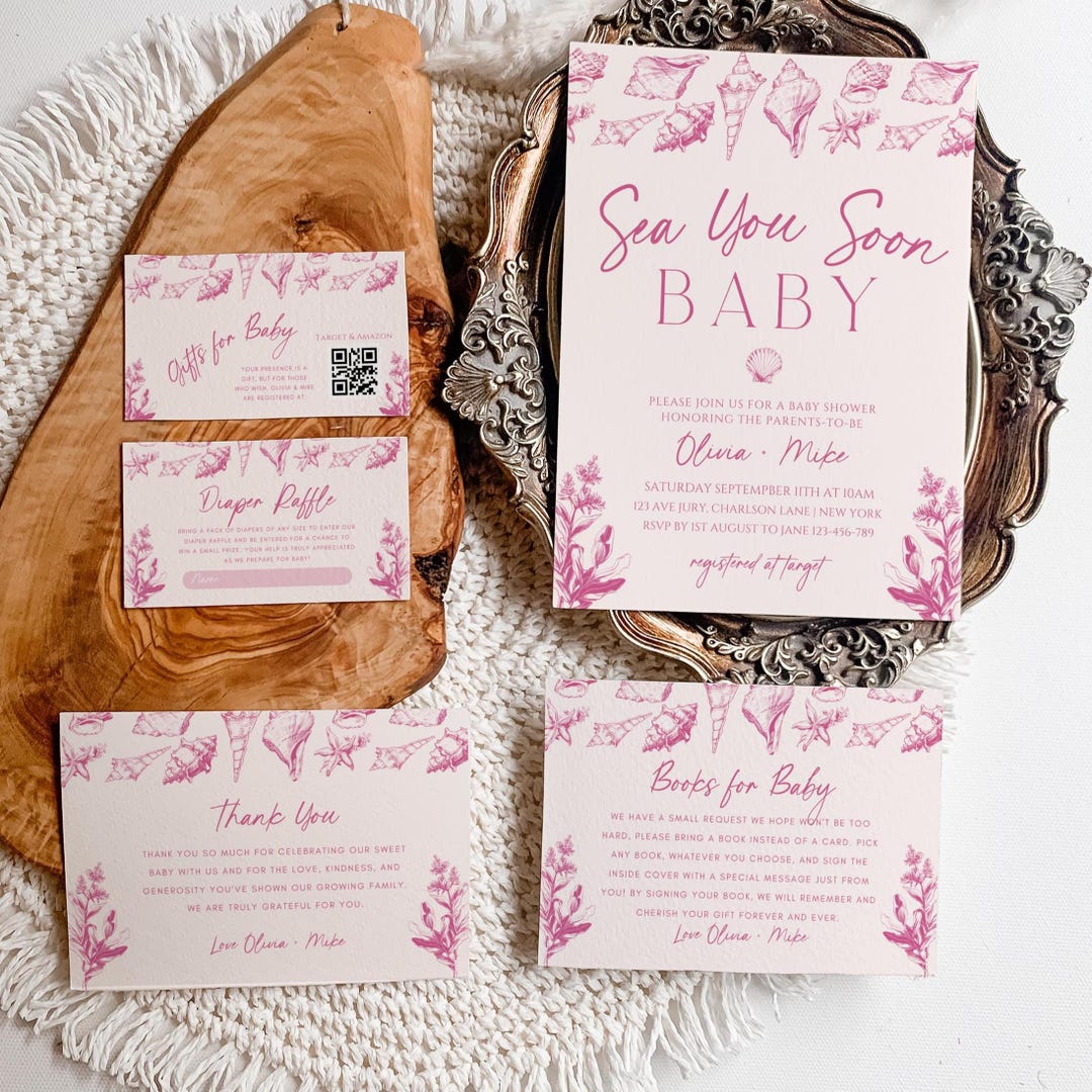Pink Sea You Soon Baby Shower Invitation Suite, Nautical Baby Shower ...