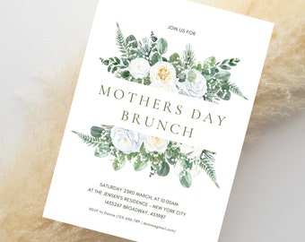 Mother's Day Brunch Invitation, Floral Brunch Invitation, Wildfloral arrangement Brunch Invite - Editable and printable Canva Template