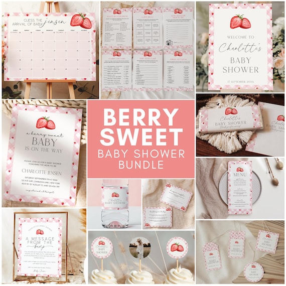 Berry Sweet Baby Shower Bundle, berry themed shower bundle, template, a berry sweet baby is on the way, strawberry shortcake baby shower