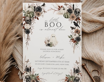 Einladungsvorlage für eine Babyparty mit dem Motto „Ein kleiner Boo“ – ein kleiner Boo ist unterwegs! Herbstliche Babyparty, gruselige Babyparty, Halloween-Babyparty, Canvas