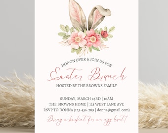 Easter Brunch Invitation template - Easter Holiday brunch and egg hunt Invite Invitation Easter brunch Editable and printable template