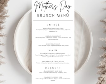 Modello di menu per il brunch della festa della mamma minimalista, menu per il brunch, menu per il brunch minimalista, menu semplice