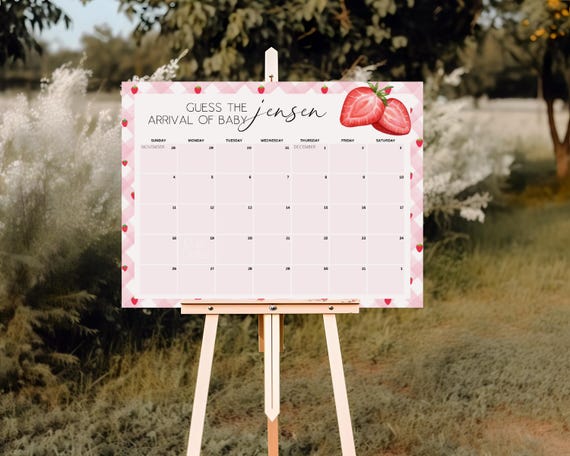 Berry Sweet Guess Baby's Due Date Calendar Sign, strawberry shortcake Baby Shower Sign, berry sweet Baby shower, guess baby's due date