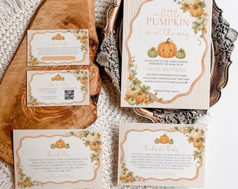 Ein kleiner Kürbis ist unterwegs, Babyparty-Einladungs-Reihe, Kürbis-Babyparty, verlieben mit Baby, Herbst-Babyparty, Herbstparty