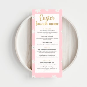 Easter Brunch Menu Template, Floral Brunch Menu, Daisies and blush pink Brunch Menu - Editable and printable Canva Template