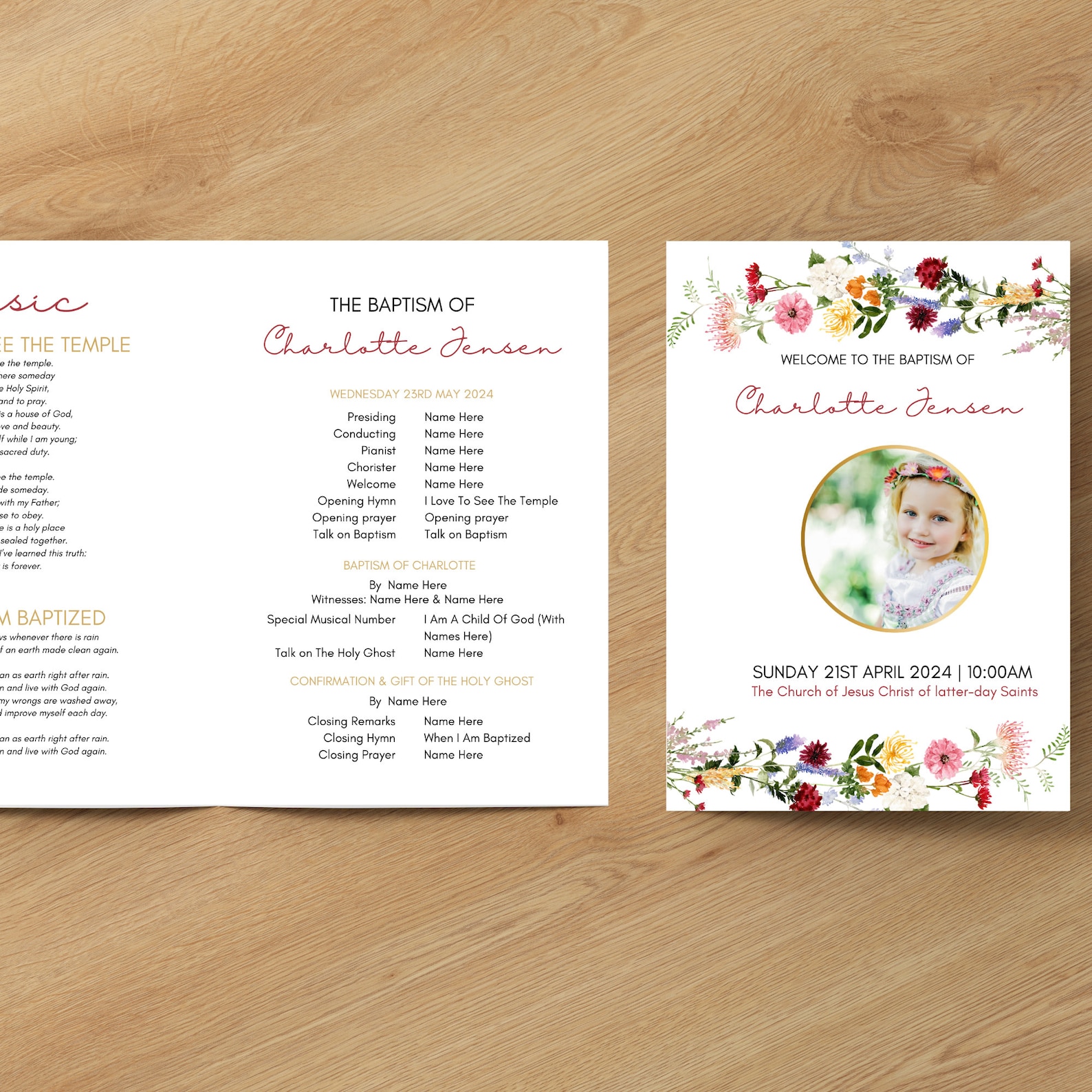 LDS Baptism Program Editable Template - Greenery Minimal Editable ...