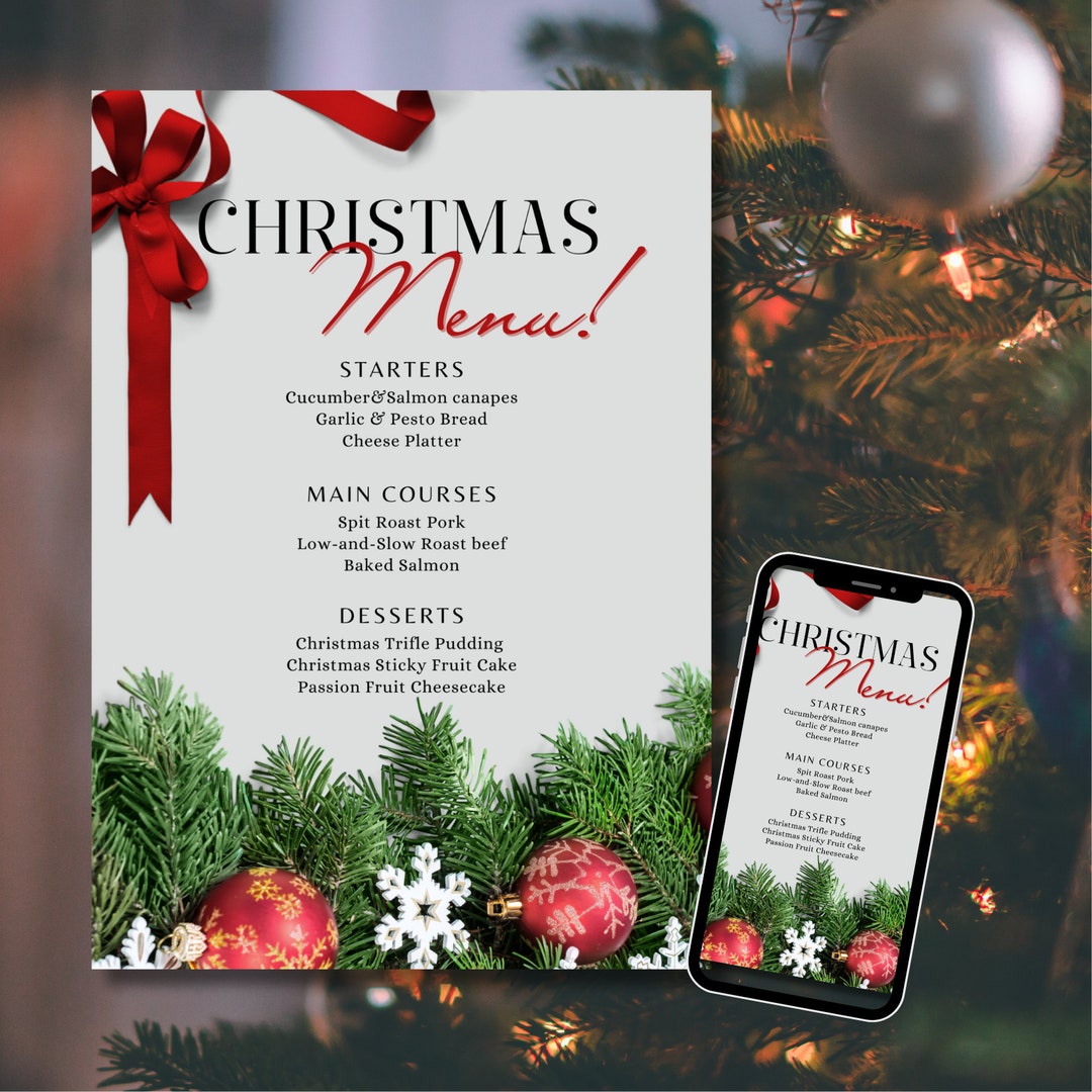 Editable Printable Christmas Menu Template, Digital Holiday Menu Design ...
