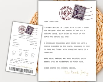 Plantillas de cartas y recibos para el Hada de los Dientes: plantillas de Canva editables, cartas y recibos para el Hada de los Dientes, kit para el Hada de los Dientes