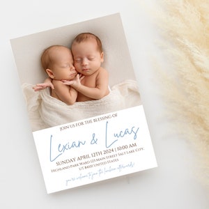 LDS Twin Baby Blessing Invitation | Minimal Christening Invite Template | Editable Baptism Invite LDS Blessing Announcement, Mormon Blessing