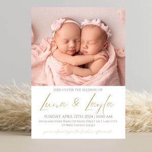 LDS Twin Baby Blessing Invitation | Minimal Christening Invite Template | Editable Baptism Invite LDS Blessing Announcement, Mormon Blessing