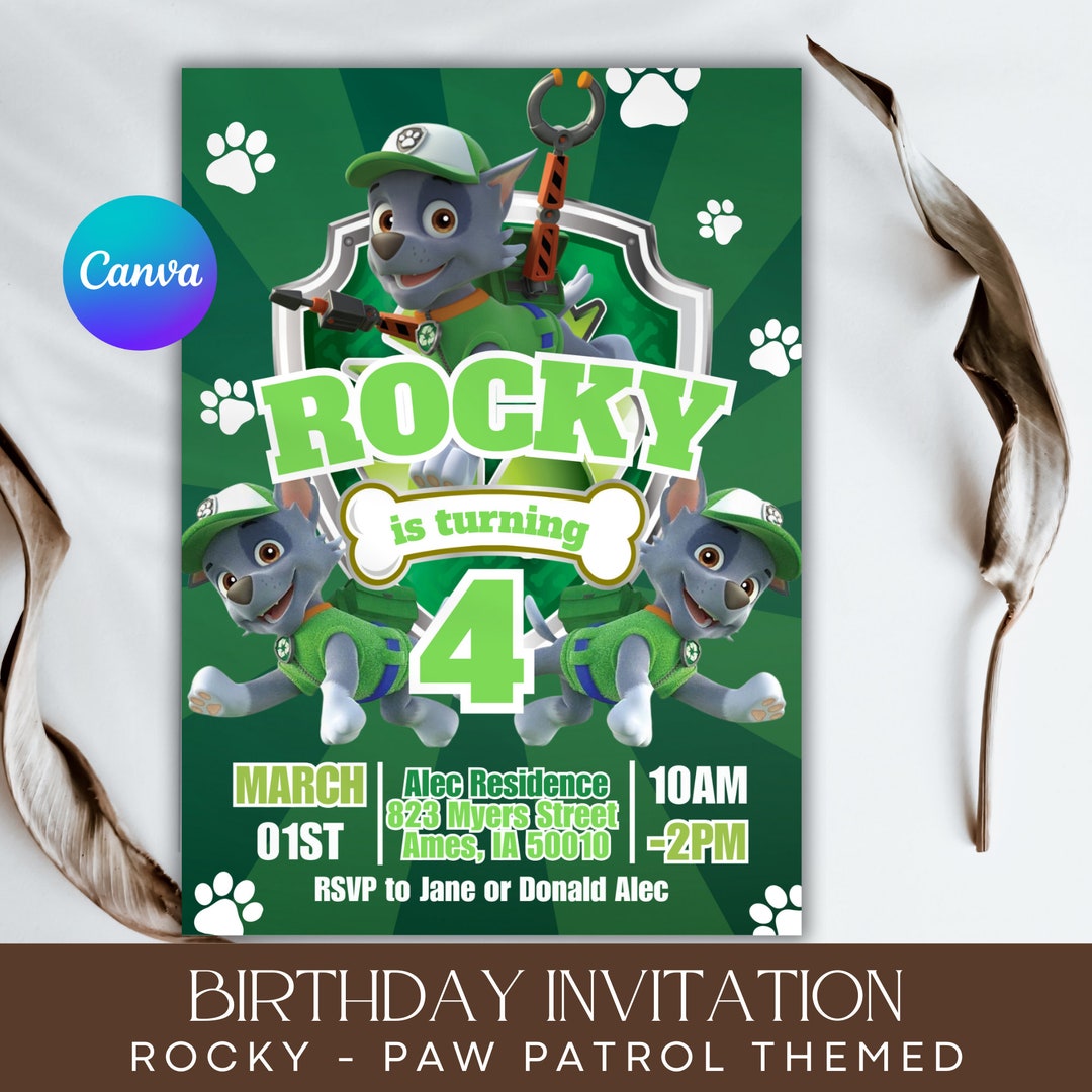 Editable Kids Birthday Invitation Template Rocky Birthday Party Invitations Digital Bday Party ...