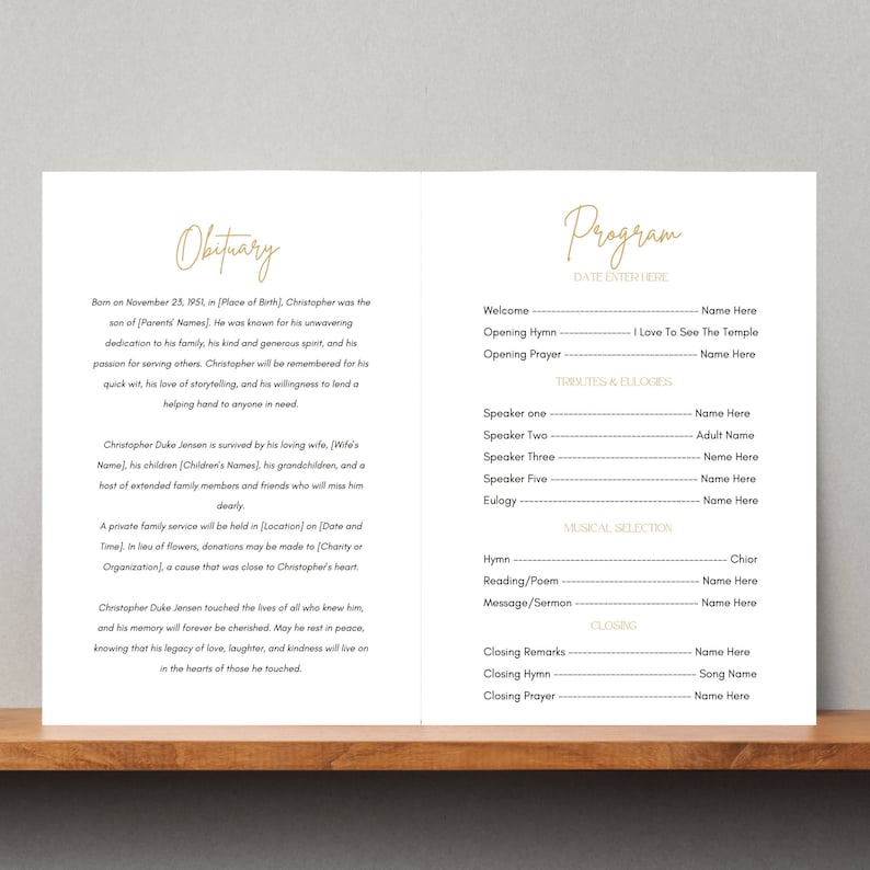 Funeral Program Template Obituary Template, Order of Service ...