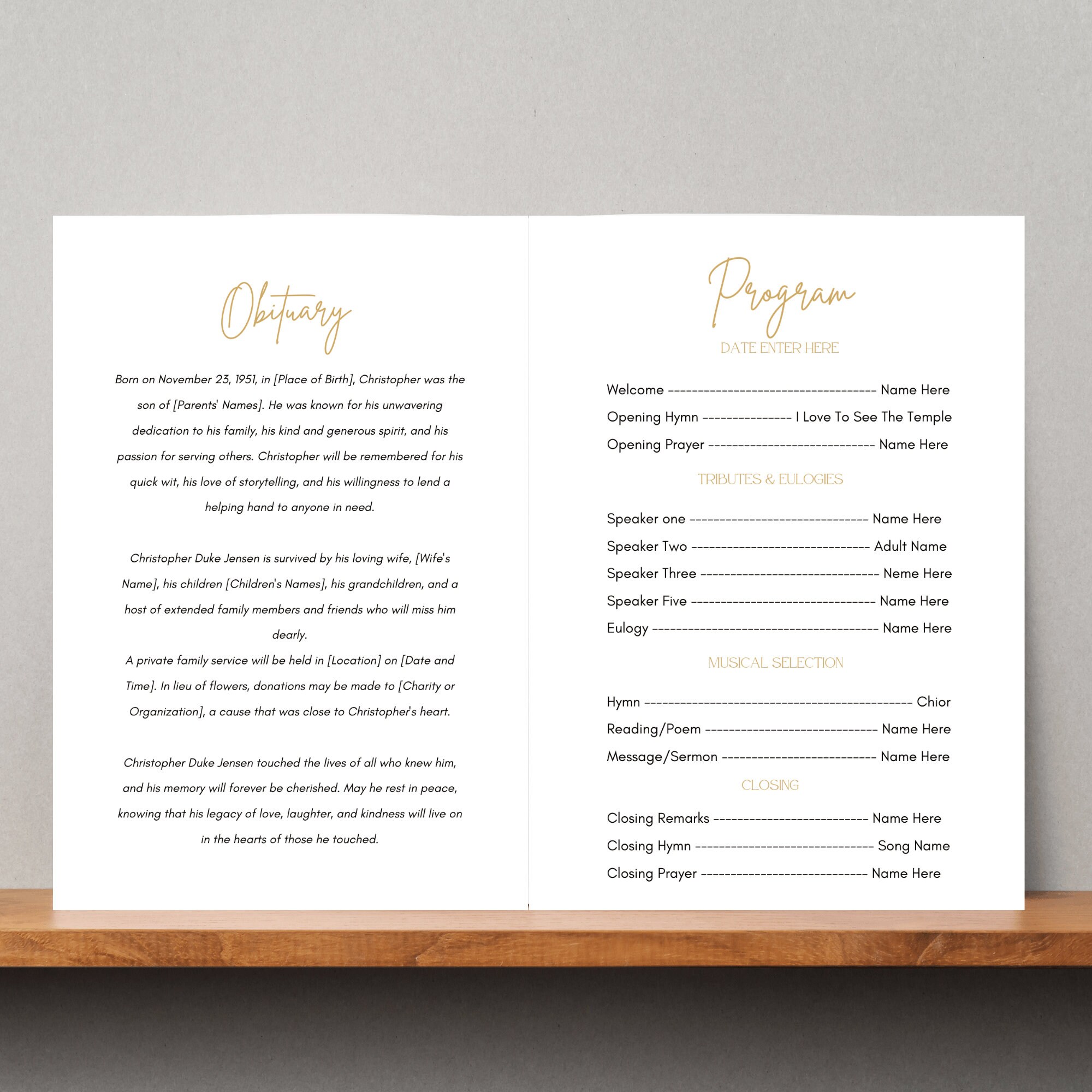 Funeral Program Template - Obituary Template, Order of Service ...