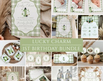 Lucky Charm First Birthday Bundle, St Patrick’s Day 1st Birthday Decor, Templates, One Lucky Charm Birthday, Lucky One