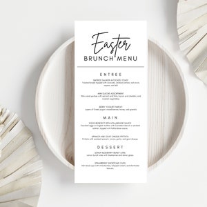 Minimalistisk påskbrunchmenymall, minimalistisk brunchmeny, påskbrunch, lunch, middag, frukostmeny, redigerbar och utskrivbar