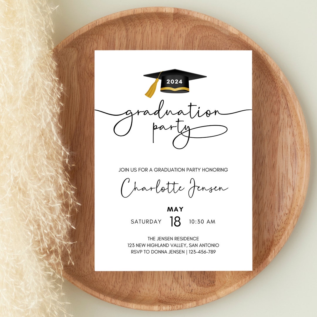 Grad Invites Paragraph Examples Minimalistic Graduation Party Invitation - Senior Announcement, Grad ...