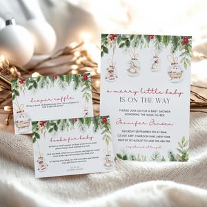 Christmas Baby Shower Invitation Set, Winter Holiday Theme (Digital Download)