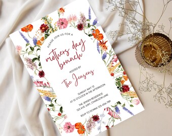 wildflower mothers day brunch invite, template, wildflower brunch invite, instant download, Mothers day invite