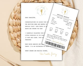 Plantillas de cartas y recibos para el Hada de los Dientes: plantillas de Canva editables / cartas y recibos para el Hada de los Dientes, kit para el Hada de los Dientes