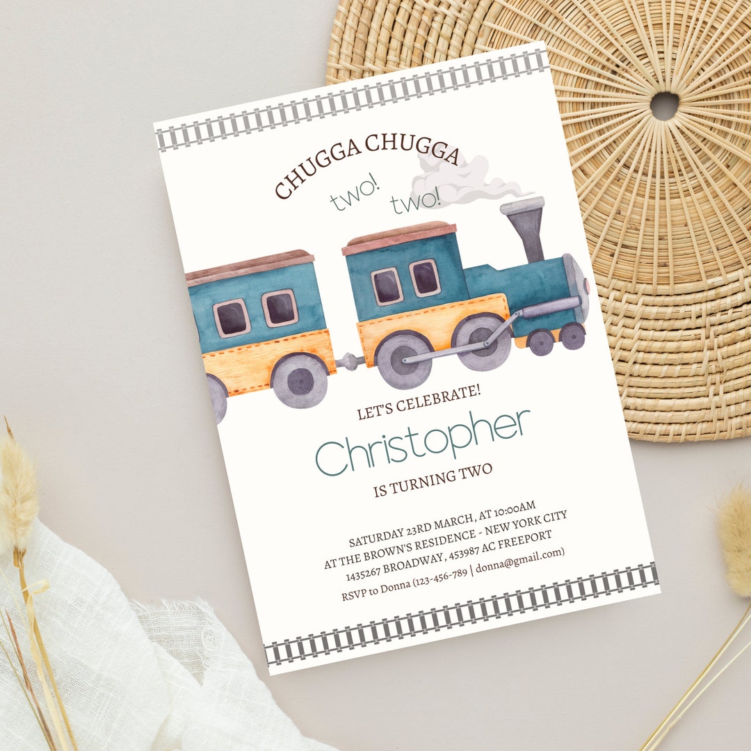 Two Train Invitation Train 2nd Birthday Invitation – Chugga Two Two, Canva Editable (digital ...