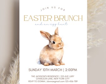 Easter Brunch Invitation template - Easter Holiday brunch and egg hunt Invite Invitation Easter brunch, easter invite, easter invitation