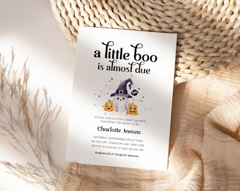 Little Boo Halloween Baby Shower Invitation, a little boo is almost due, editable template, baby shower invite, instant download