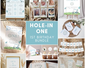 Hole-in-one First Birthday Bundle, golf birthday, golf first birthday bundle, golf birthday decoration, instant download, editable template