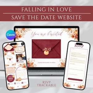 Falling in Love Baby Shower Website, Fall Baby Shower Save the Date, Digital Baby Shower Invitation, Autumn Canva Website Template