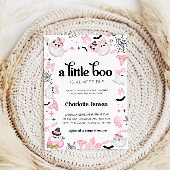 Little Boo Halloween Baby Shower Invitation, a little boo is almost due, editable template, baby shower invite, instant download