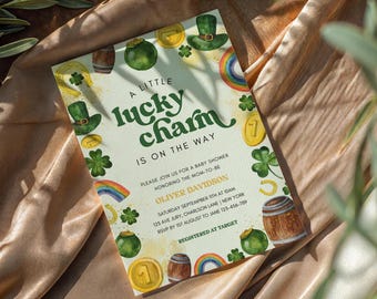 Lucky Charm Baby Shower Invitation Template - St Patricks baby shower, a little lucky charm is on the way, lucky one, editable template
