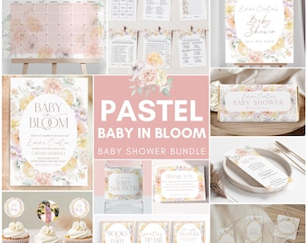 Pastel Baby in Bloom Invitation Bundle, Baby in Bloom Baby Shower bundle, Editable template, baby girl in bloom, wildflower baby shower