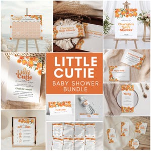 Little Cutie Baby Shower Bundle - Orange baby shower, instant download, a little cutie is on the way, citrus baby shower, template, canva