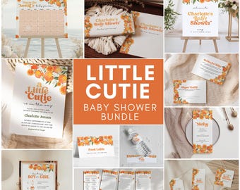 Little Cutie Baby Shower Bundle - Orange baby shower, instant download, a little cutie is on the way, citrus baby shower, template, canva