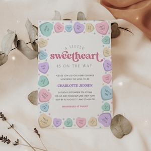 Conversation hearts Baby Shower Invitation Template, sweetheart baby shower, candy hearts shower, little love, editable template