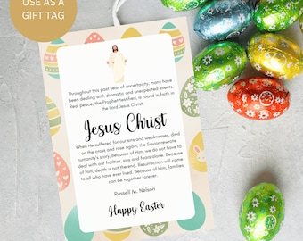 Tarjeta de Pascua imprimible de los SUD, tarjeta de ministración de Pascua, regalo de Pascua, gracias a Él, descarga instantánea, Russell M. Nelson, cita de los SUD