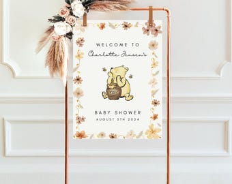 Classic Winnie The Pooh Baby Shower Welcome Sign Template, winnie baby shower sign, editable welcome sign