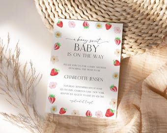 Berry Sweet Baby Shower Invitation, strawberry baby, berry themed baby shower, editable template, instant download, strawberry shortcake