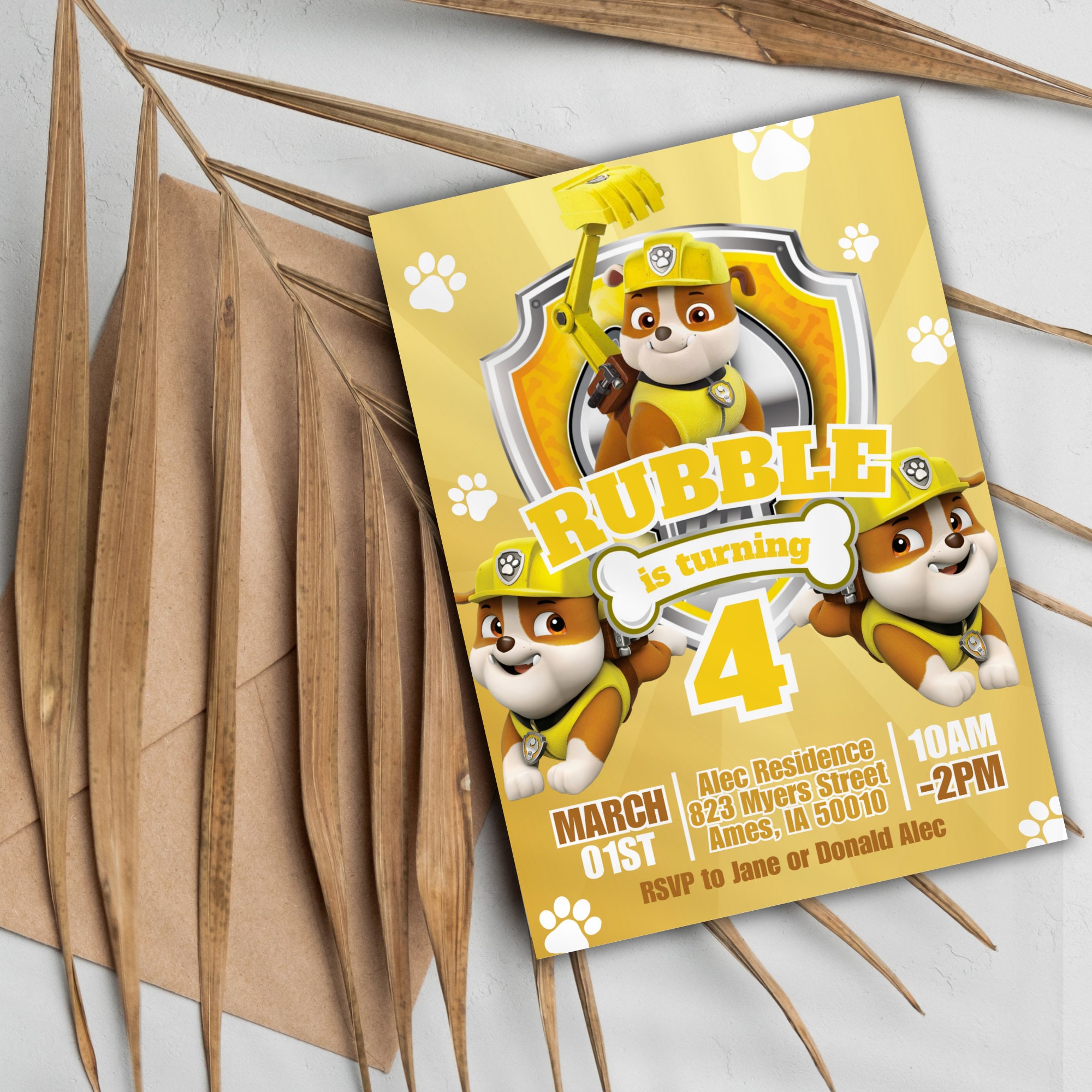 Editable Kids Birthday Invitation Template Rubble Birthday Party