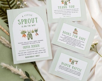 Little Sprout Baby Shower Invitation Suite, Farmers Market Shower invite, template, locally grown baby shower, a little sprout is on the way