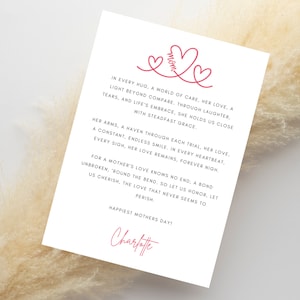 Plantilla de carta y poema minimalista para el Día de la Madre, carta madre-hija, carta a mi mamá, tarjeta del Día de la Madre con poema